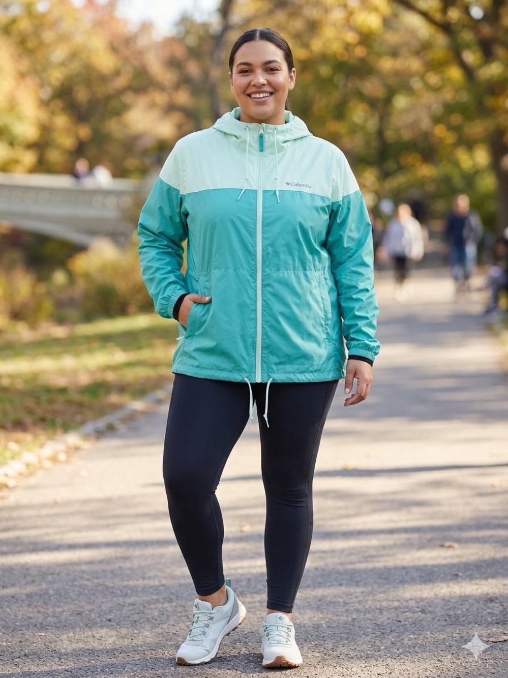 Columbia Teal and Mint Two-Tone Hooded Windbreaker
